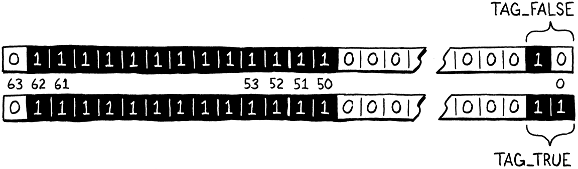 The bit representation of the true and false values.